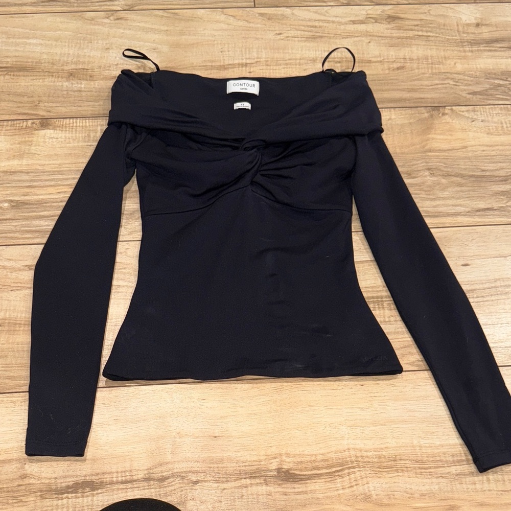 Aritzia Black Off-Shoulder Long Sleeve Blouse